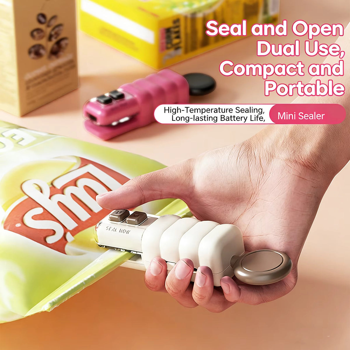 Scelleuse de sacs mini rechargeable, scelleuse thermique 3-en-1 avec ouvre-bouteille et aimant