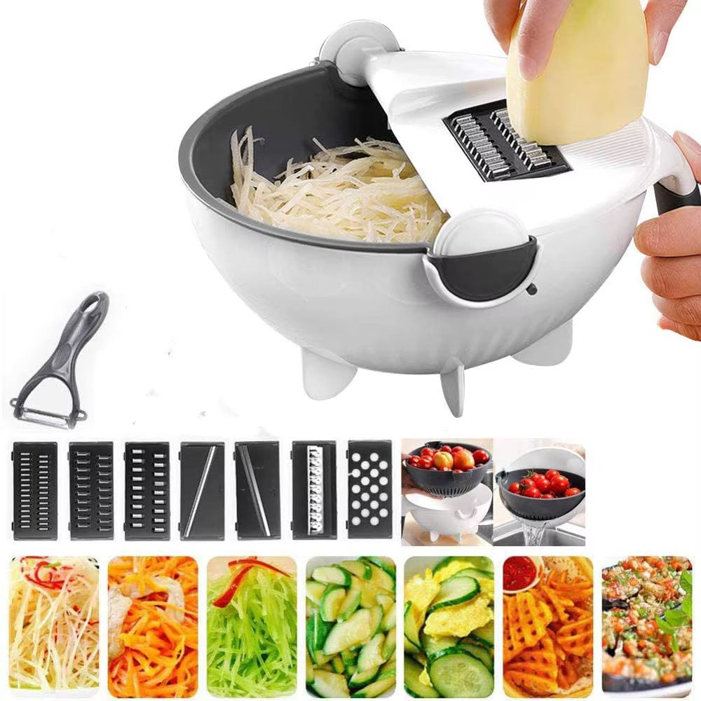 COUPE-LÉGUMES MULTIFONCTION AVEC PANIER ÉGOUTTOIR