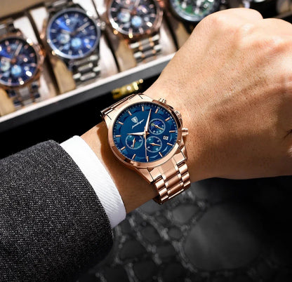 POEDAGAR 628 Montre de luxe à quartz Chronographe tendance en acier inoxydable Date lumineuse étanche PRO