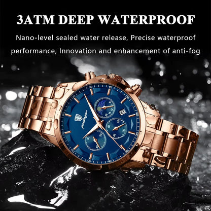POEDAGAR 628 Montre de luxe à quartz Chronographe tendance en acier inoxydable Date lumineuse étanche PRO