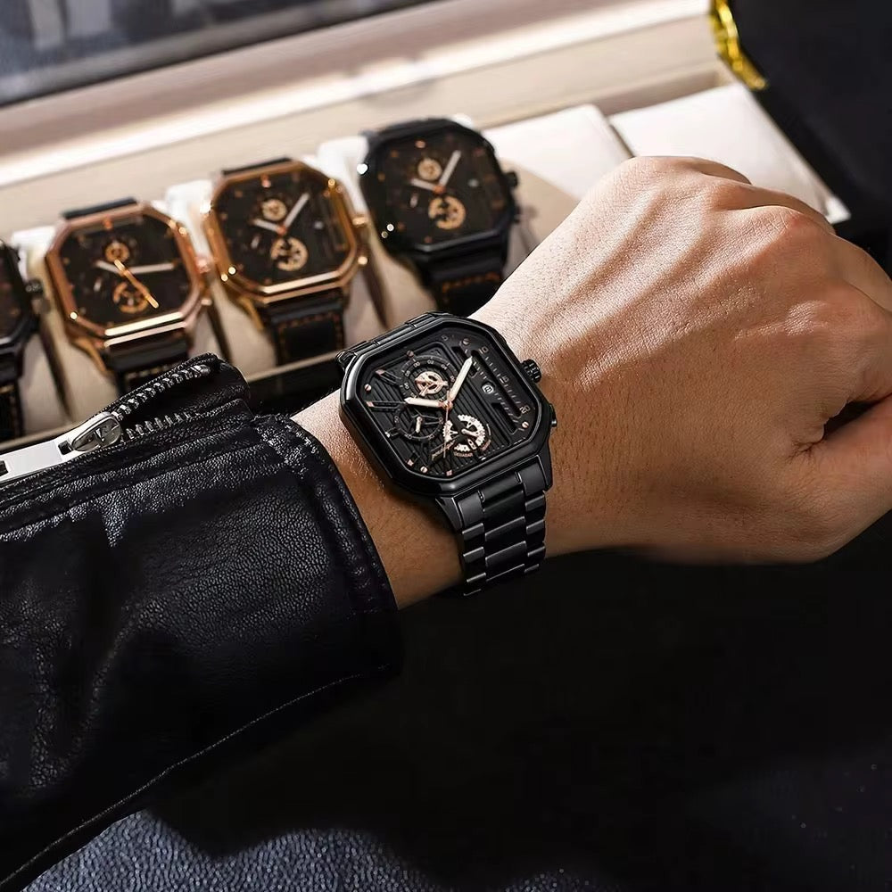 POEDAGAR 628 Montre de luxe décontractée pour homme à quartz Chronographe tendance en acier inoxydable Date lumineuse étanche Cadeaux pour hommes Montre-bracelet Pro