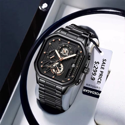 POEDAGAR 628 Montre de luxe décontractée pour homme à quartz Chronographe tendance en acier inoxydable Date lumineuse étanche Cadeaux pour hommes Montre-bracelet Pro