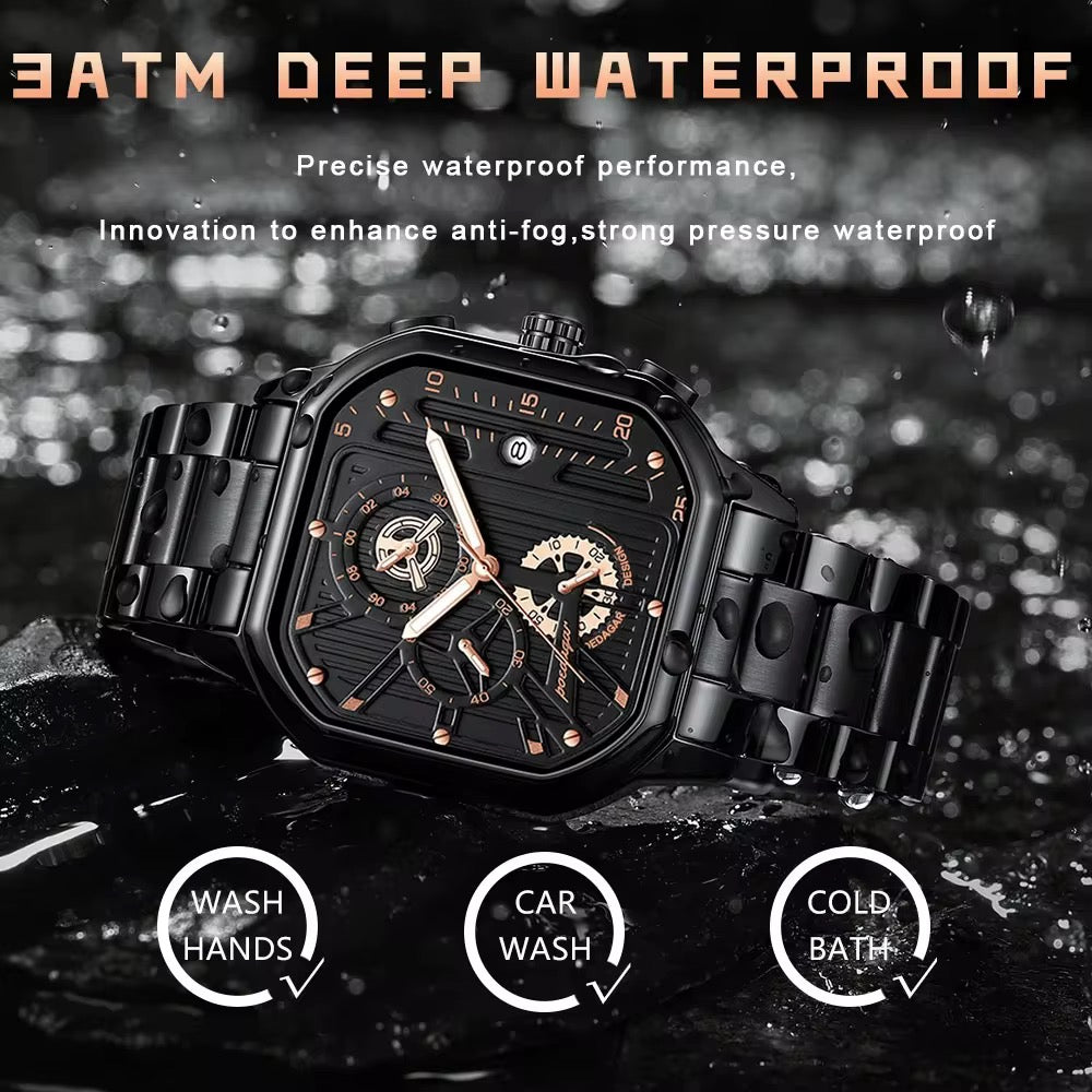 POEDAGAR 628 Montre de luxe décontractée pour homme à quartz Chronographe tendance en acier inoxydable Date lumineuse étanche Cadeaux pour hommes Montre-bracelet Pro
