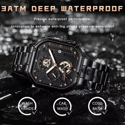 POEDAGAR 628 Montre de luxe décontractée pour homme à quartz Chronographe tendance en acier inoxydable Date lumineuse étanche Cadeaux pour hommes Montre-bracelet Pro