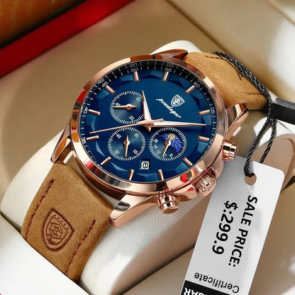 Montre pour hommes Offre Spéciale Poedagar P928 Chronographe Montres à quartz étanches en cuir véritable Abs