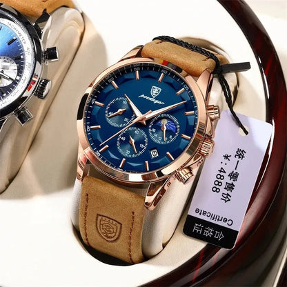 Montre pour hommes Offre Spéciale Poedagar P928 Chronographe Montres à quartz étanches en cuir véritable Abs
