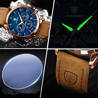 Montre pour hommes Offre Spéciale Poedagar P928 Chronographe Montres à quartz étanches en cuir véritable Abs