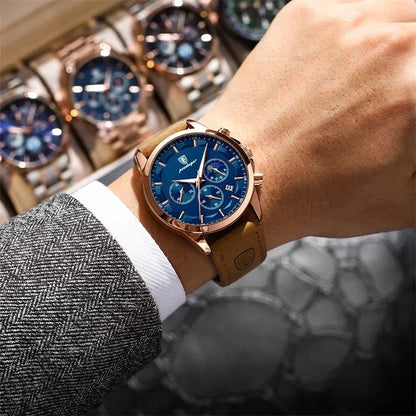 Montre pour hommes Offre Spéciale Poedagar P928 Chronographe Montres à quartz étanches en cuir véritable Abs