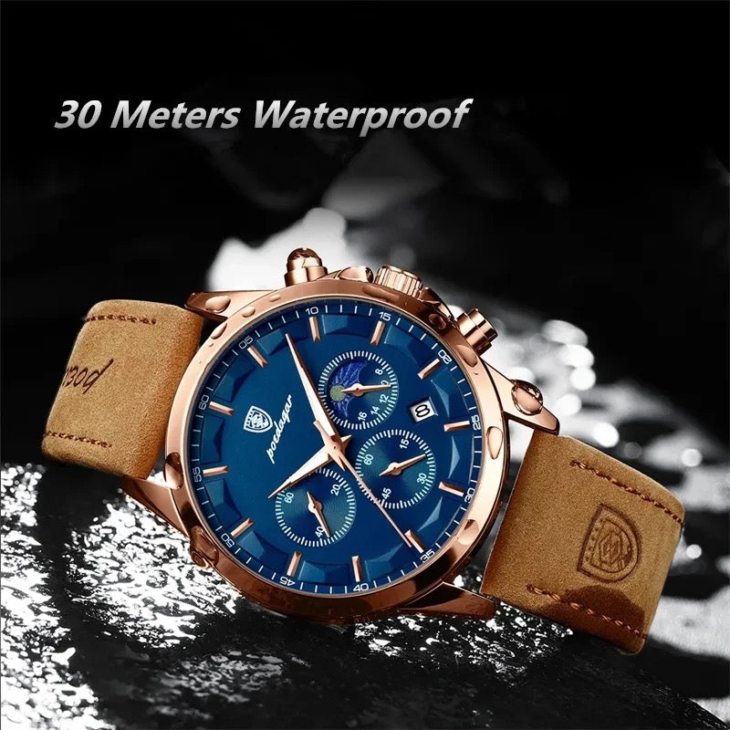 Montre pour hommes Offre Spéciale Poedagar P928 Chronographe Montres à quartz étanches en cuir véritable Abs