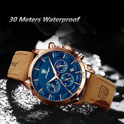 Montre pour hommes Offre Spéciale Poedagar P928 Chronographe Montres à quartz étanches en cuir véritable Abs