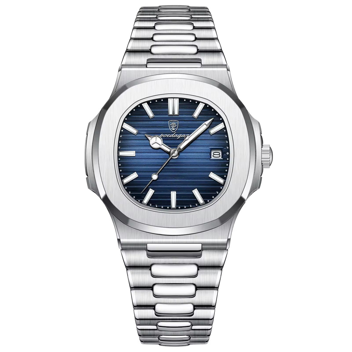 Poedagar 613 montre pour hommes de luxe décontracté mode cadran carré en acier inoxydable lumineux étanche avec fonction calendrier horloge masculine