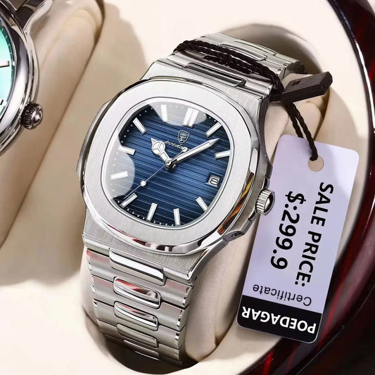 Poedagar 613 montre pour hommes de luxe décontracté mode cadran carré en acier inoxydable lumineux étanche avec fonction calendrier horloge masculine