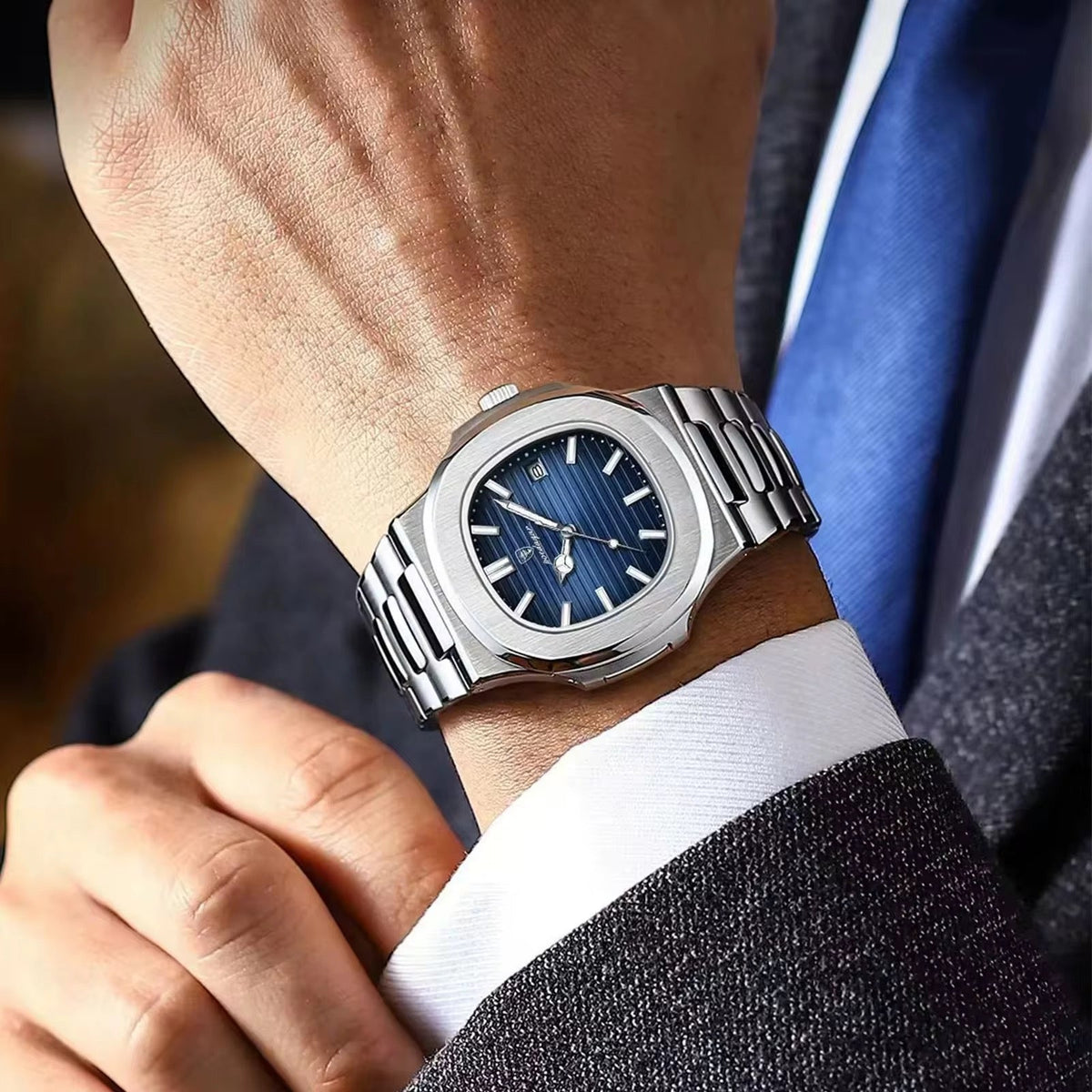 Poedagar 613 montre pour hommes de luxe décontracté mode cadran carré en acier inoxydable lumineux étanche avec fonction calendrier horloge masculine
