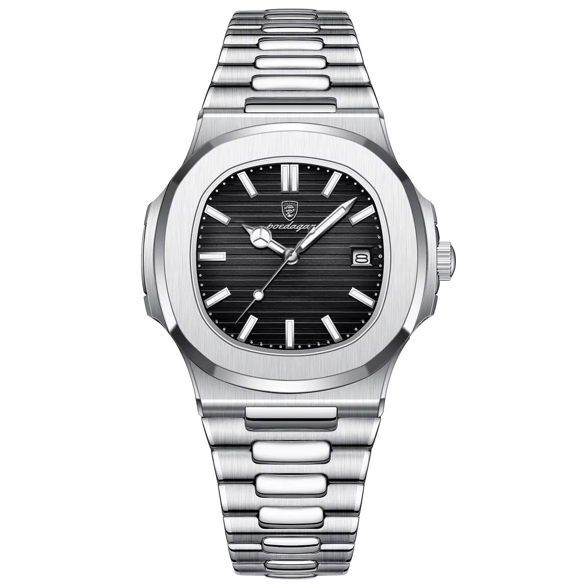 Poedagar 613 montre pour hommes de luxe décontracté mode cadran carré en acier inoxydable lumineux étanche avec fonction calendrier horloge masculine