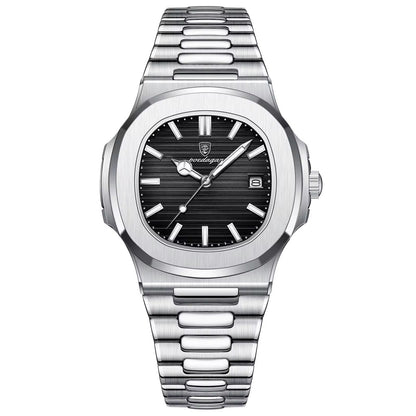 Poedagar 613 montre pour hommes de luxe décontracté mode cadran carré en acier inoxydable lumineux étanche avec fonction calendrier horloge masculine