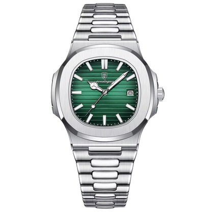 Poedagar 613 montre pour hommes de luxe décontracté mode cadran carré en acier inoxydable lumineux étanche avec fonction calendrier horloge masculine