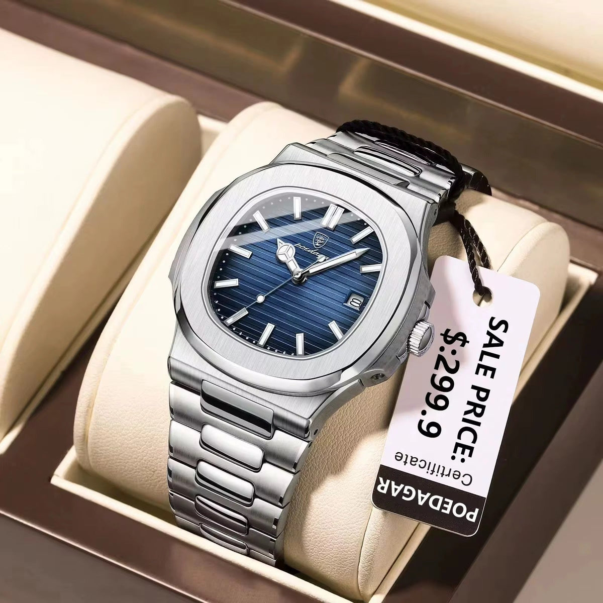 Poedagar 613 montre pour hommes de luxe décontracté mode cadran carré en acier inoxydable lumineux étanche avec fonction calendrier horloge masculine