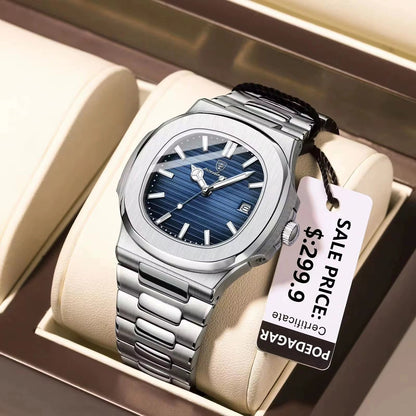 Poedagar 613 montre pour hommes de luxe décontracté mode cadran carré en acier inoxydable lumineux étanche avec fonction calendrier horloge masculine