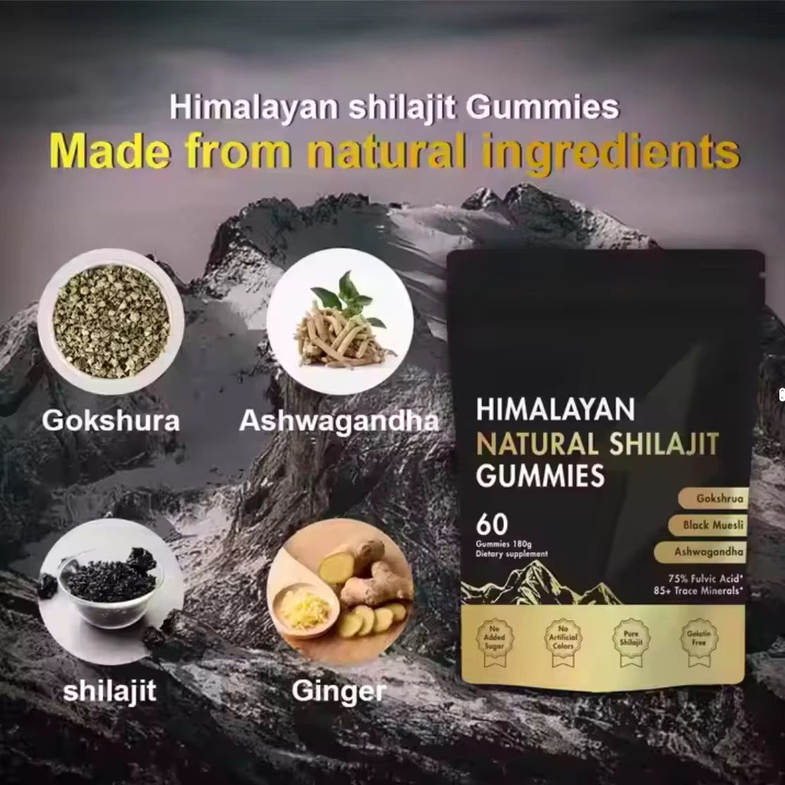 Himalayan Natural Shilajit Gummies – Énergie & Vitalité Naturelle