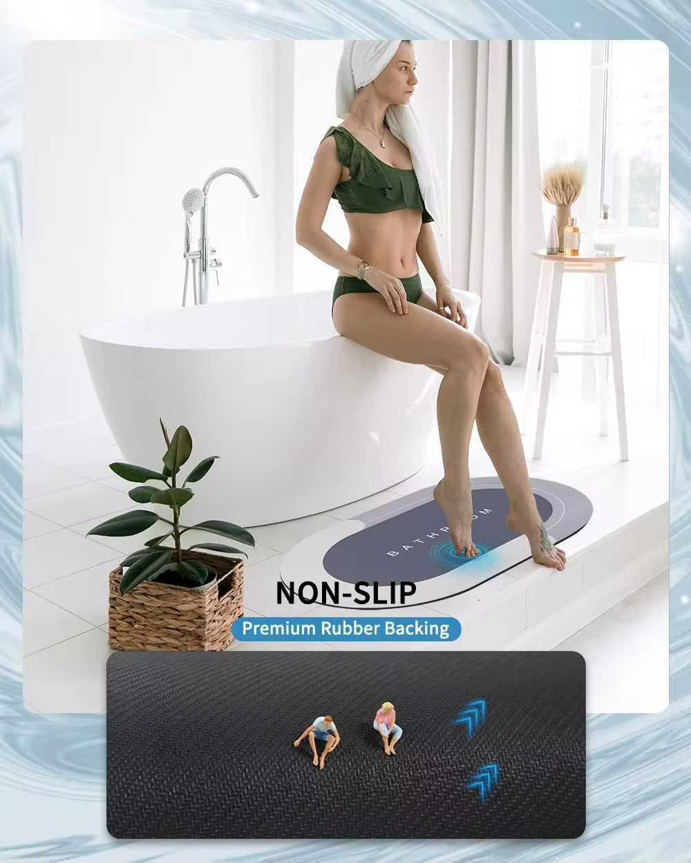 Tapis de Douche Ultra-Absorbant et Anti-Dérapant - Fini les Tapis Mouillés PRO ( 40 CM SUR 60 CM )