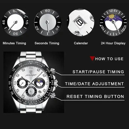 Hot POEDAGAR 629 montre de luxe pour hommes haute lumineuse étanche chronographe montre pour hommes en acier inoxydable hommes montres à Quartz Reloj Abs