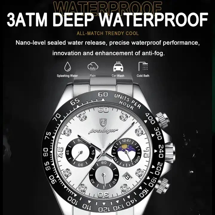 Hot POEDAGAR 629 montre de luxe pour hommes haute lumineuse étanche chronographe montre pour hommes en acier inoxydable hommes montres à Quartz Reloj Abs