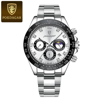 Hot POEDAGAR 629 montre de luxe pour hommes haute lumineuse étanche chronographe montre pour hommes en acier inoxydable hommes montres à Quartz Reloj tg