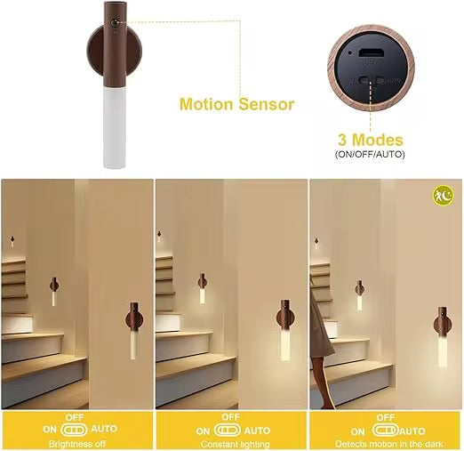 Veilleuse à Détecteur de Mouvement Magnétique Sans Fil LED Intelligente Rechargeable Murale Portable pour Escaliers Intérieurs Chambres et Couloirs